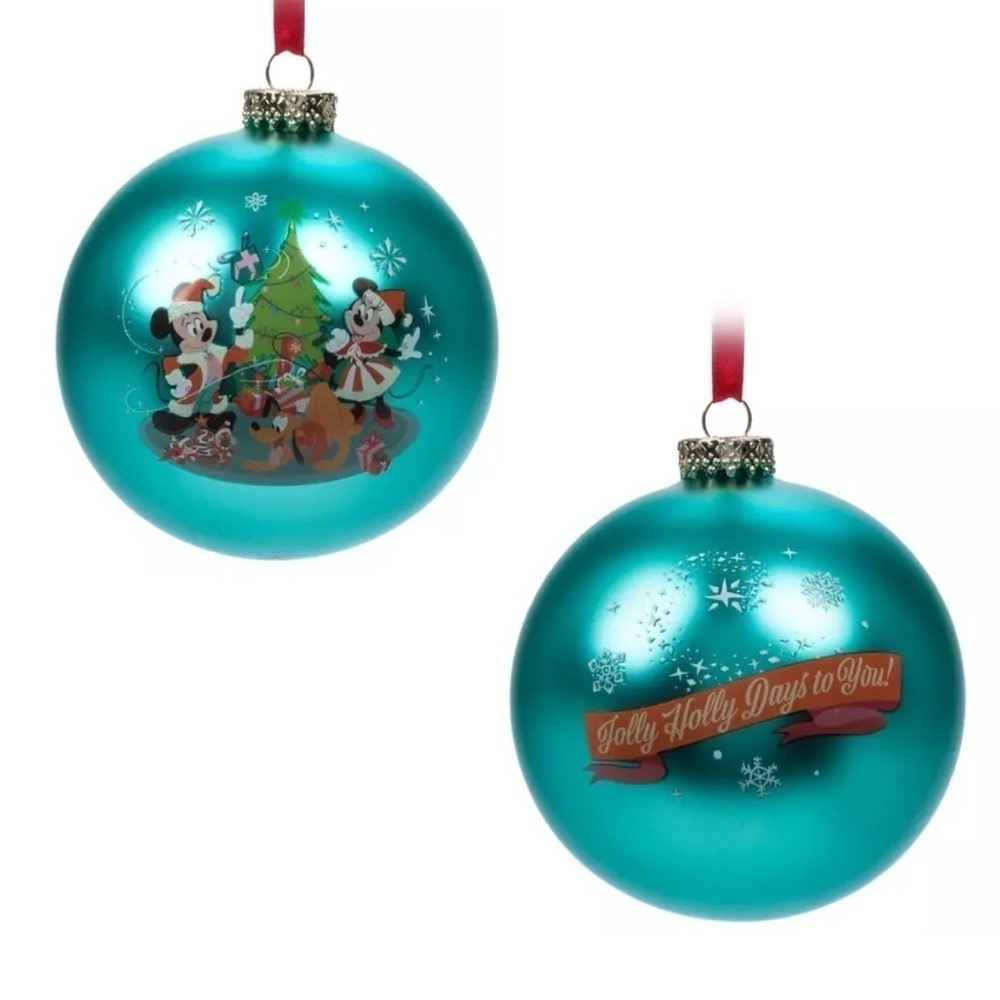 Disney Classic Mickey & Minnie Glass Christmas Tree Ornamanent